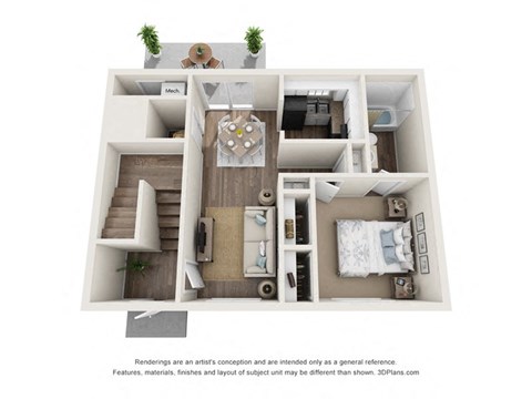 Floor plan for 1 bed, 1 bath, 822 sqft